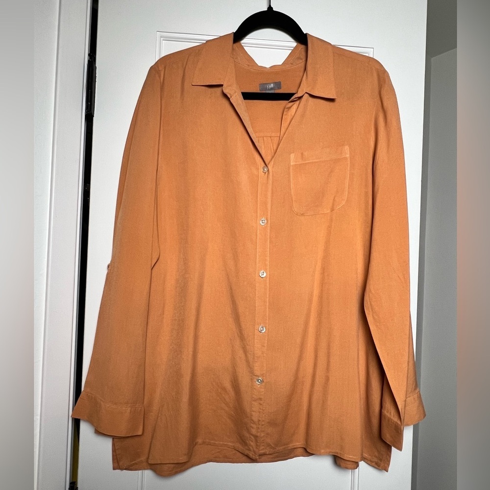 J. Jill Oversized Silk Button Down Top (Large) - Picture 2 of 4